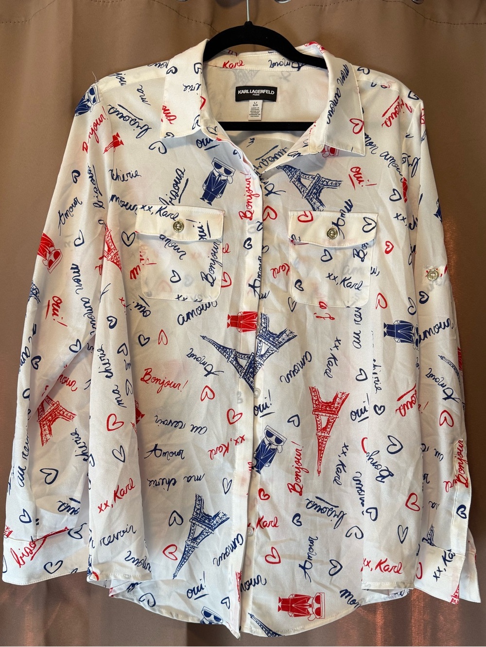 Karl Lagerfeld Paris Eiffel Tower Novelty Print Blouse L